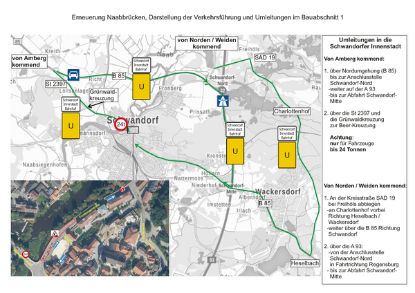 Bild vergrößern: Erneuerung Naabbrcken - Verkehrsfhrung Bauabschnitt 1