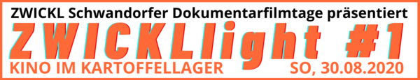 Banner für das ZWICKL light im Kartoffellager.
Es ist alles in schwarz und Orange geschrieben.