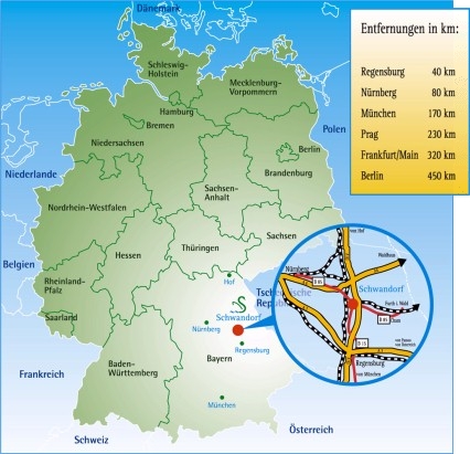 Bild vergrößern: Landkartenausschnitt mit Fokus auf Schwandorf.