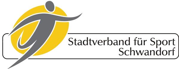 Silhouette einer Person in einem gelben, ovalen Kreis und die Aufschrift Stadtverband fr Sport.