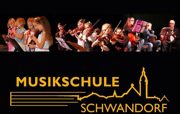Bild vergrößern: Kinder beim Musizieren. Aufschrift: Musikschule Schwandorf.
