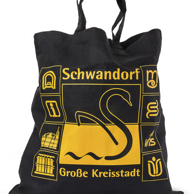Bild vergrößern: Stofftasche mit Aufdruck "Schwan" in den Farben Schwarz und Gelb.