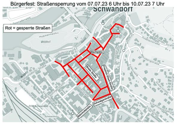 Bild vergrößern: Plan Straensperrung - Brgerfest 2023
