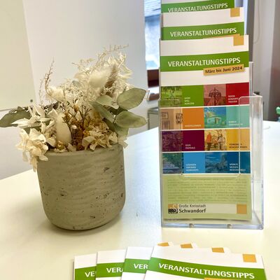 Bild des Veranstaltungsflyers in einem Aufsteller