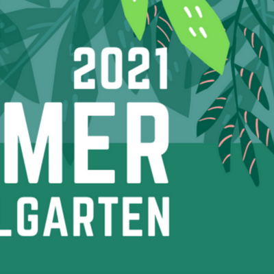 Bild vergrößern: Grafik: 
3. Teil der Grafik mit weißer und rosa Schrift: "Kultursommer im Spitalgarten 2021, 23. Juli bis 13. August 2021" Im Hintergrund sind grafische Blätterelemente auf grünem Hintergrund.