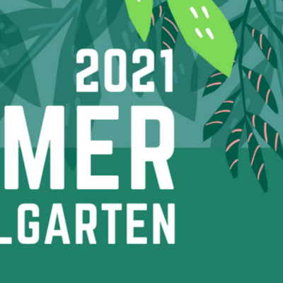 Bild vergrößern: Grafik: 
3. Teil der Grafik mit weier und rosa Schrift: "Kultursommer im Spitalgarten 2021, 23. Juli bis 13. August 2021" Im Hintergrund sind grafische Bltterelemente auf grnem Hintergrund.