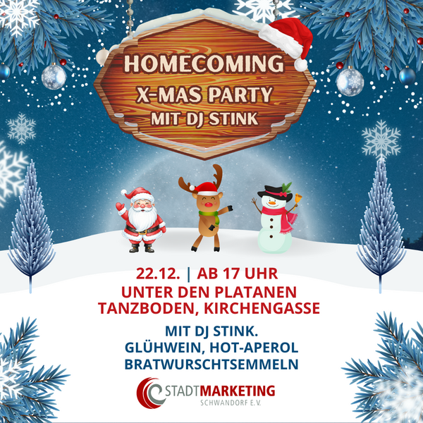 Bild vergrößern: Plakat der Homecoming X-Mas Party des Stadtmarketingvereins
