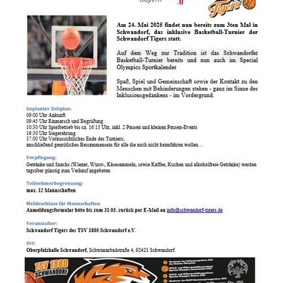 Plakat des Basketballturniers der Schwandorf Tigers