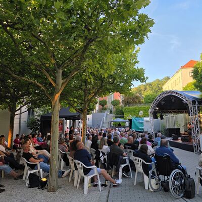 Auftritt des Liedermachers Mathias Kellner beim Schwandorfer Kultursommer im Spitalgarten 2026.